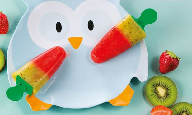 Gelados de morango e kiwi