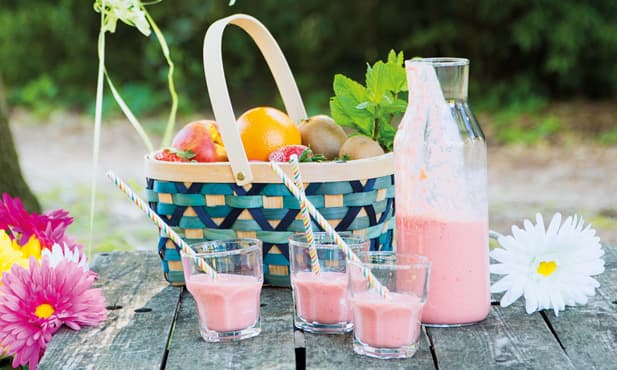 Smoothie de pêssego e framboesa