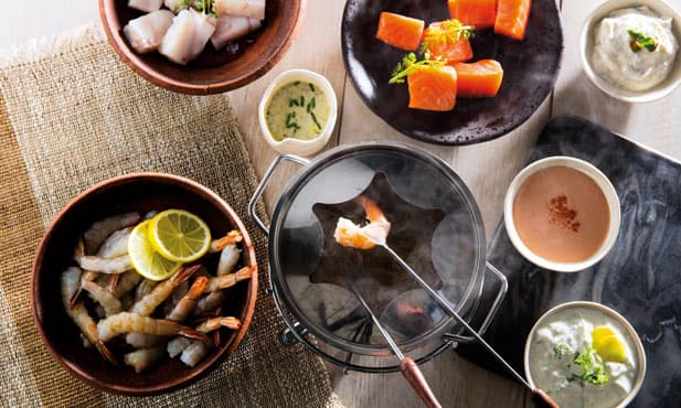 Fondue de peixe e camarão