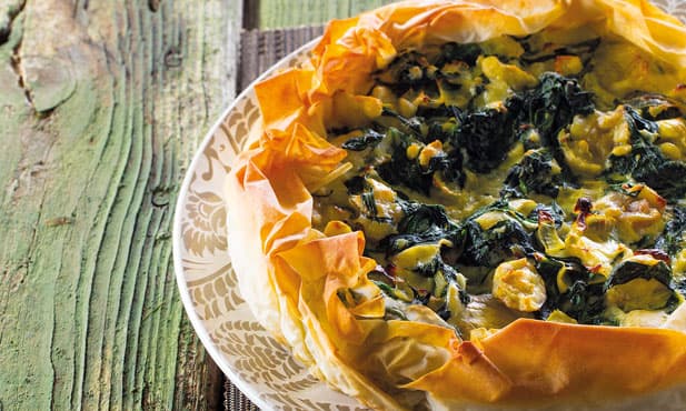 Quiche de castanhas e espinafres