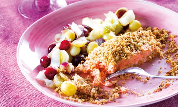Salmão com gengibre e uvas