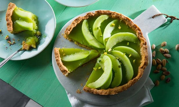 Tarte de meloa e pistácio