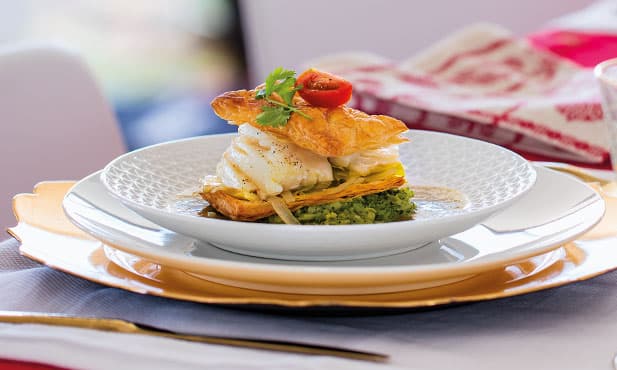 Folhado de bacalhau em creme de...
