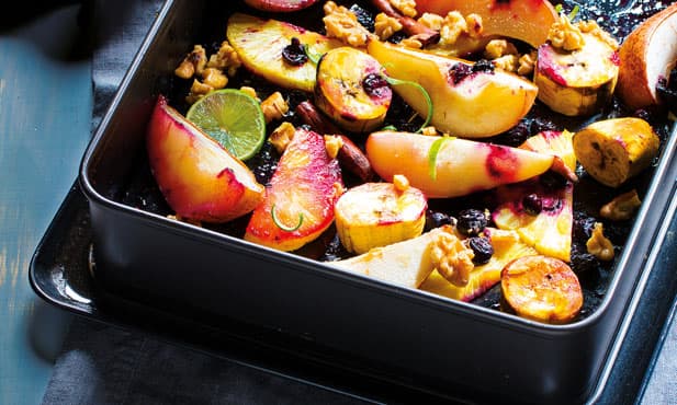 Fruta assada com mel