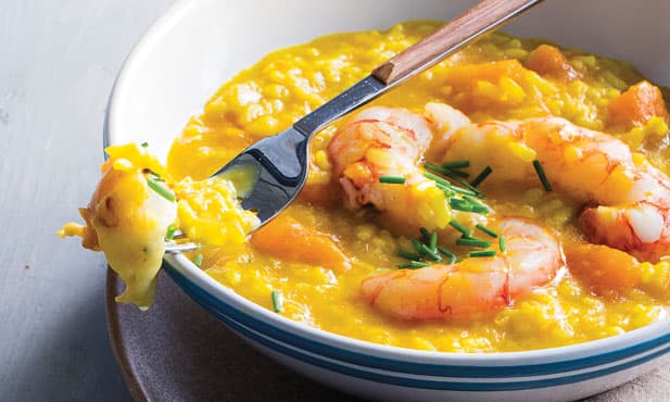 Risotto de abóbora com camarão