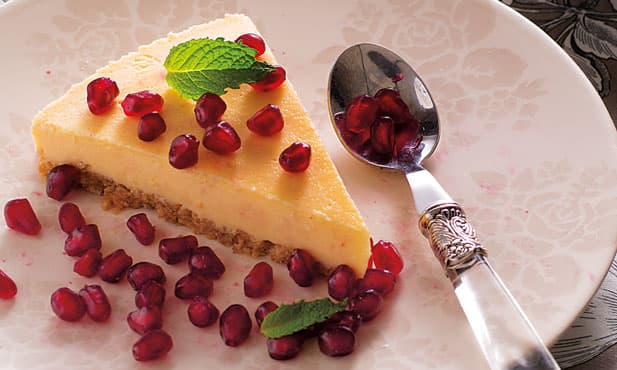 Tarte de queijo e romã