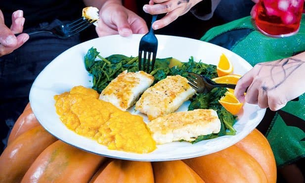 Lombos de pescada com puré de...