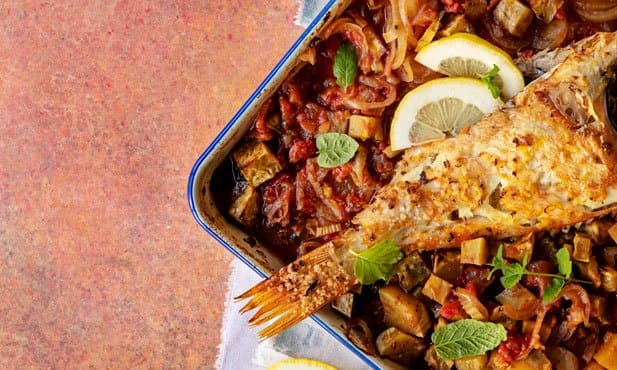 Cantaril no forno com batata-doce