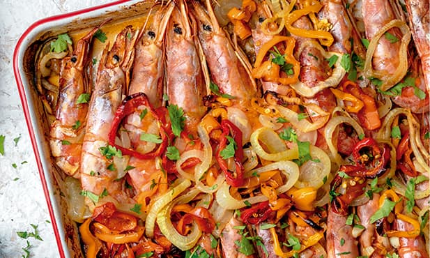 Gambão no forno com pimentos