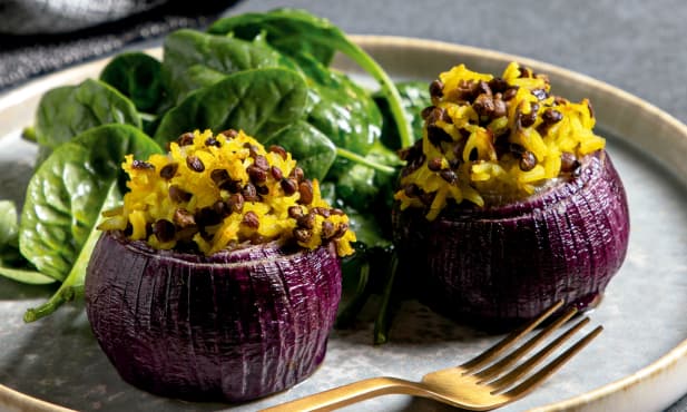 Cebolas recheadas com arroz