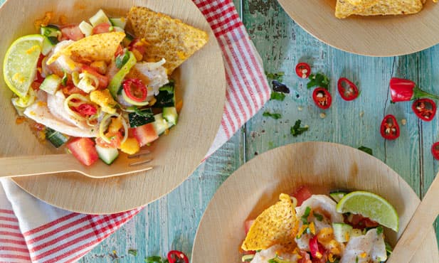 Ceviche peruano de peixe branco