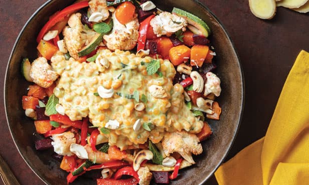 Caril de lentilhas com legumes assados