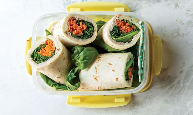 Wraps de espinafres e peito de peru