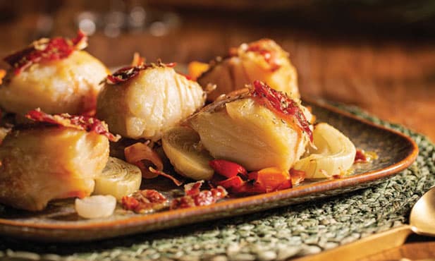Lombos de bacalhau com presunto