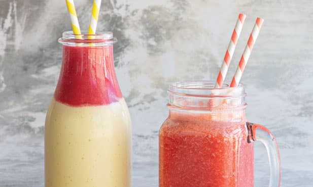 Batido de manga, banana e framboesa