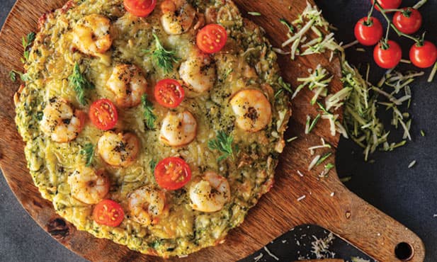 Pizza de courgette e camarão